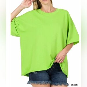 NWT Zenana Cotton French Terry Drop Shoulder Raw Edge Relaxed Solid Tee Top